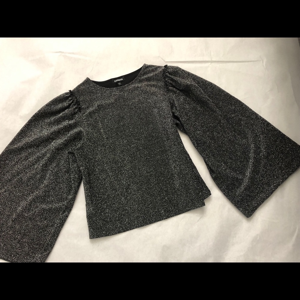 EXPRESS New Sparkle Black Silver blouse Small S